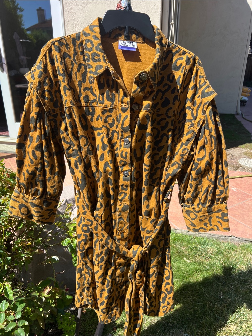 Future Collective Leopard Print Button-Front Shirt Dress - Picture 7 of 14
